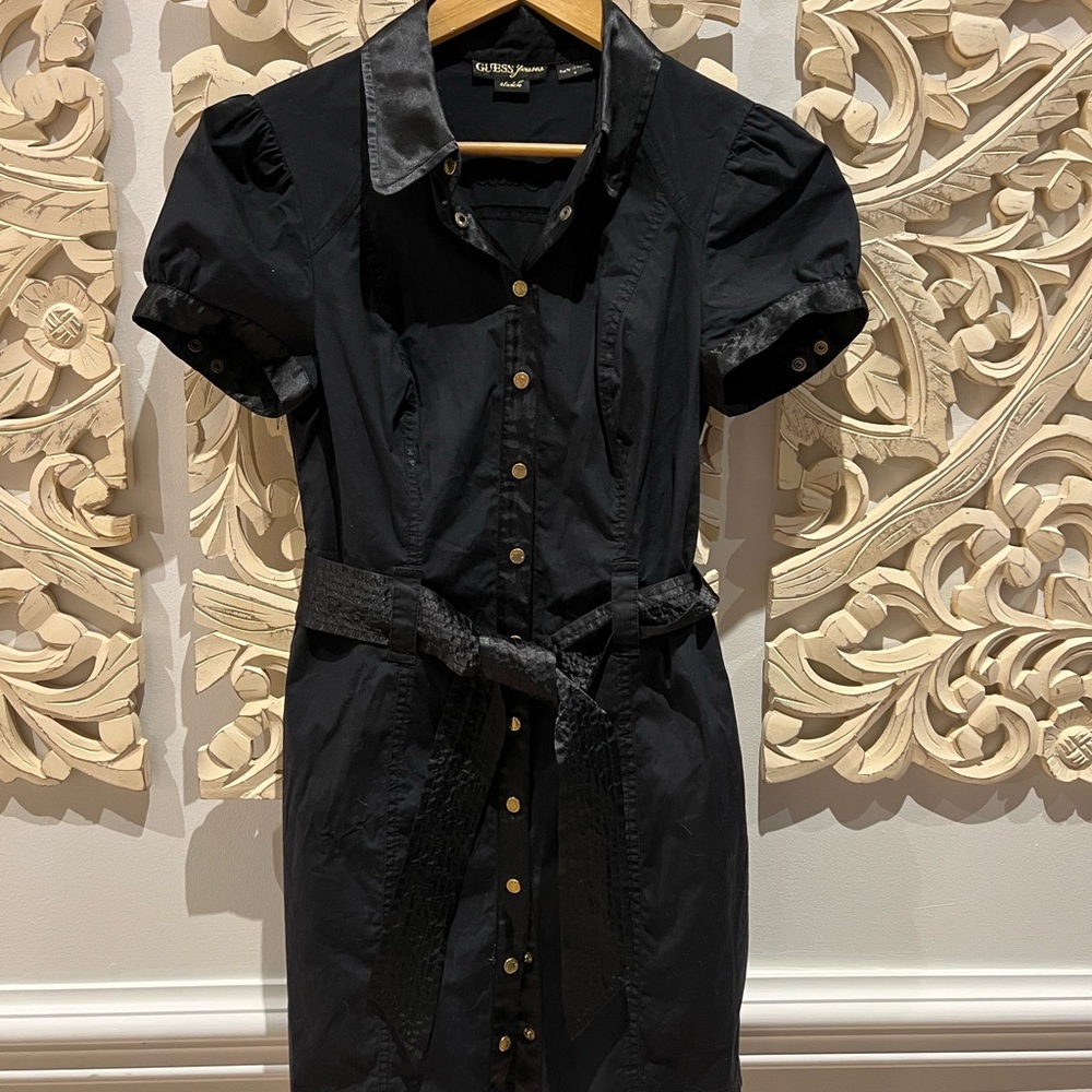 Guess Black Satin-Collar Mini Dress